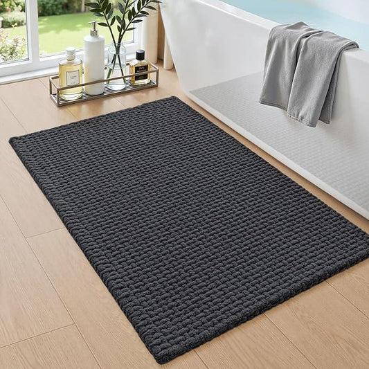 DEXI Bathroom Rugs 16x24, Non Slip Washable Bath Mat, Absorbent Chenille Bathmat, Ultra Soft Thick Carpet for Tub Shower Floor, Dark Grey - ModernBath