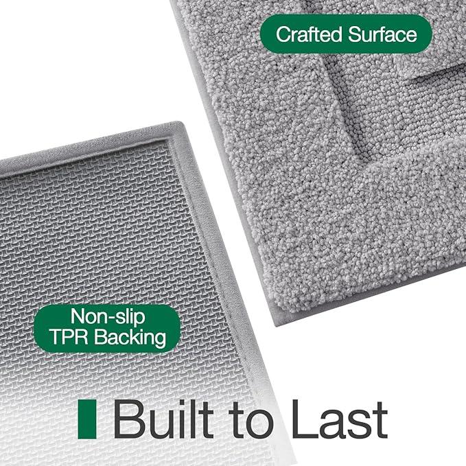 LUMI Ultra Soft Bathroom Rugs Non Slip with Rubber Backing, Absorbent Washable Bath Mat Quick Dry, Upgraded Premium Microfiber Plush Carpet for Bathtub and Shower Floor, Grey, 16x24 - ModernBath