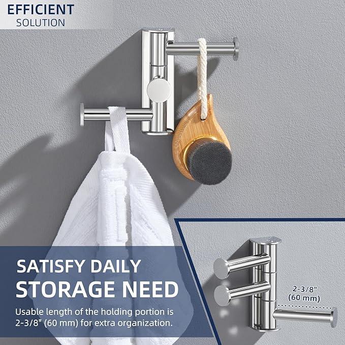 Angle Simple Swivel Hook Polished Chrome, SUS 304 Stainless Steel Bathroom Towel Hook for Wall - ModernBath