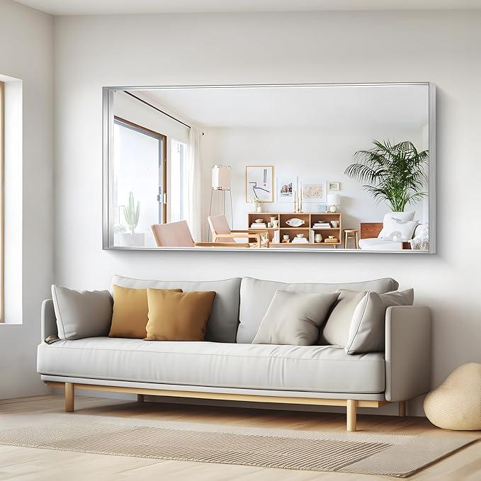 NIMURY Silver Bathroom Mirror, 72x36 Inch Rectangular Framed Mirror, Large Wall Mounted Bathroom Vanity Mirror Over Sink for Bedroom,Restroom, Living Room, Hangs Vertically or Horizontally - ModernBath