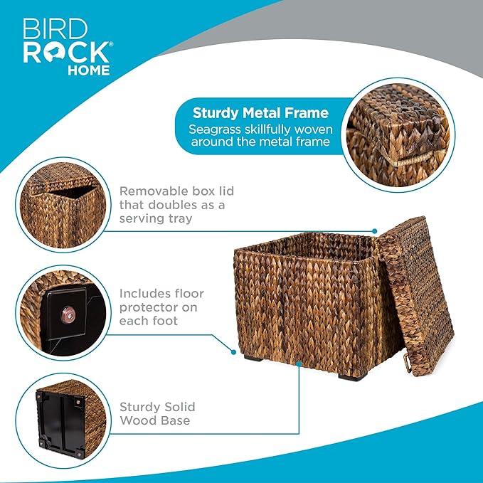 BIRDROCK HOME Woven Storage Cube - Abaca Seagrass Decorative Ottoman - Living Room Side Table - Store Blankets Pillows Magazines Books Remotes - ModernBath