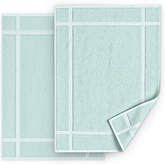 Pearl Linens Pack of 2 100% Cotton Bath Mat 18x25 inches, Soft & Absorbent Quick Dry Bathroom Mat Set, Not Bathroom Rugs, After Shower Mat, Bath Tub Mat, 687 GSM, Machine Washable, Mint Green - ModernBath