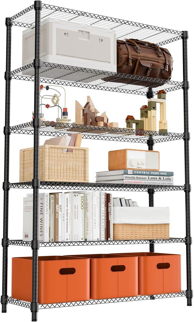 6 Tiers Shelf 2100 lbs Steel Storage Shelving Utility Shelving Unit Steel Organizer Wire Rack for Home,Kitchen,Office,Garage Black 17.7" D x 47.2" W x 82.4" H - ModernBath