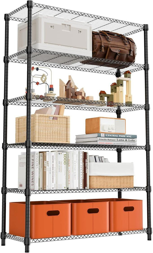 6 Tiers Shelf 2100 lbs Steel Storage Shelving Utility Shelving Unit Steel Organizer Wire Rack for Home,Kitchen,Office,Garage Black 17.7" D x 47.2" W x 82.4" H - ModernBath