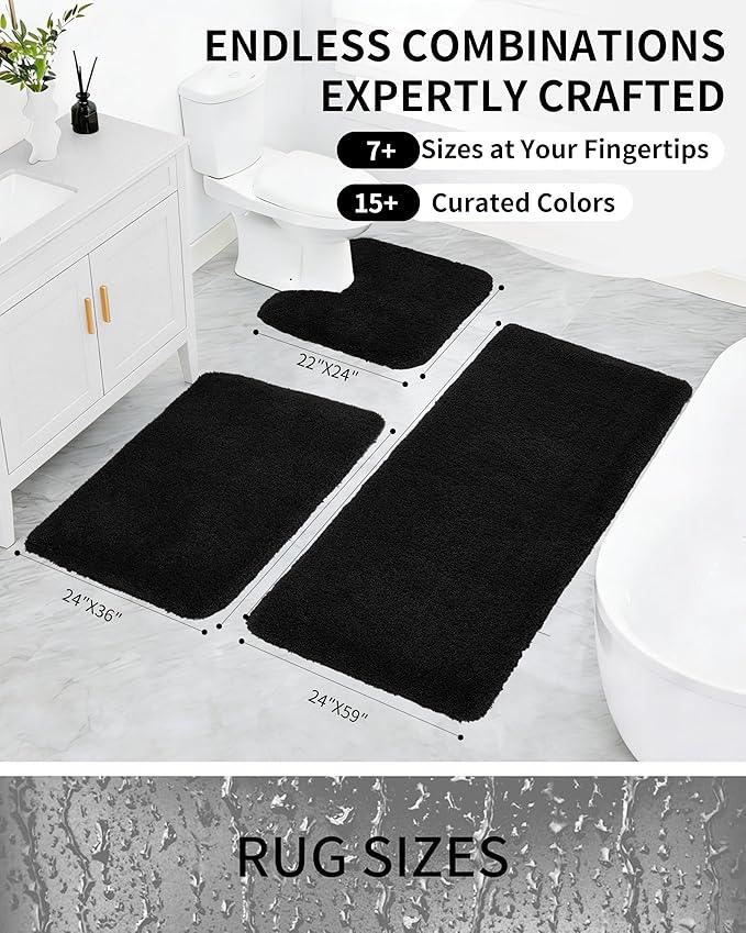 Ruggnovea Bathroom Rugs Non Slip Washable 59x24, Ultra Soft Thick Shaggy Absorbent Bath Mats, High Density Foam Latex Non Slip Backing Bath Rugs, Microfiber Bath Mats for Bathroom Floor&Sink,Black - ModernBath