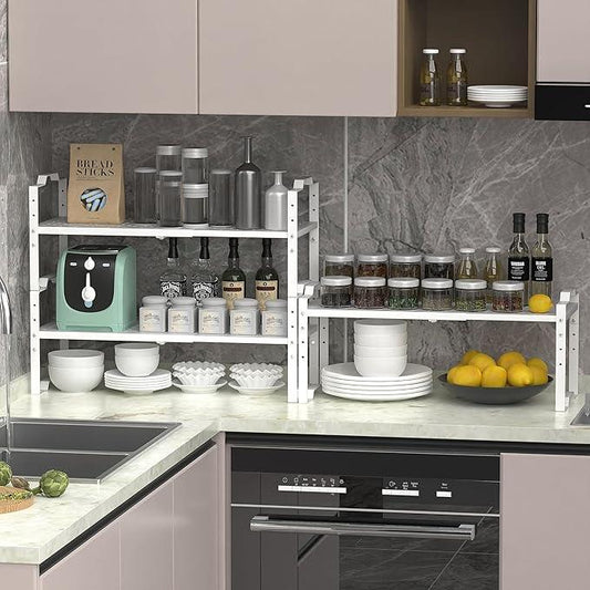 Jojocross Expandable Shelf for Cabinet Organizer Adjustable Stackable Spice Rack at Kitchen and Bathroom More, (1 Pack/White, Medium) - ModernBath