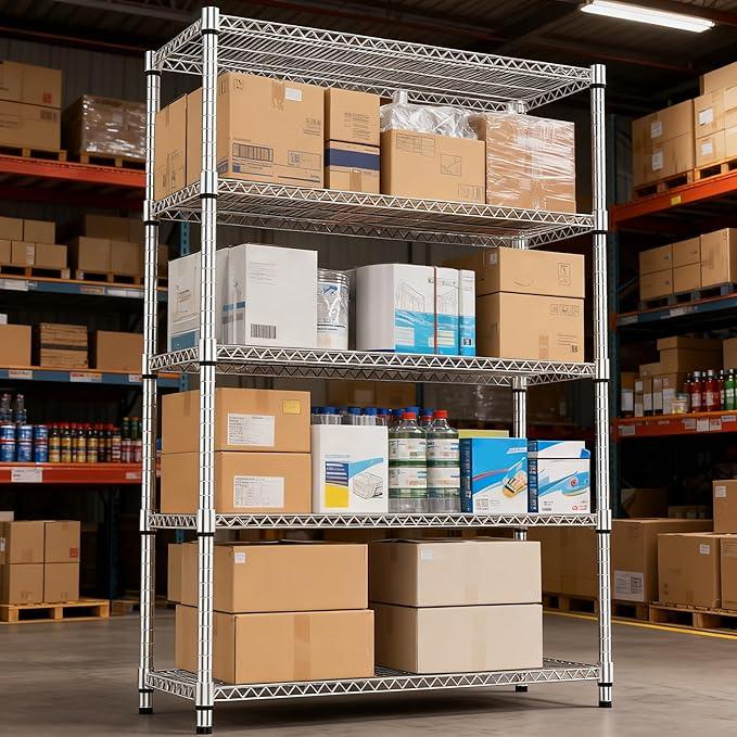 5 Tiers Shelf Metal Storage Shelves 3300 lbs Steel Storage Shelving Utility Shelving Unit Steel Organizer Wire Rack for Home,Kitchen,Office,Garage Chrome 17.7" D x 47.2" W x 70.3" H - ModernBath