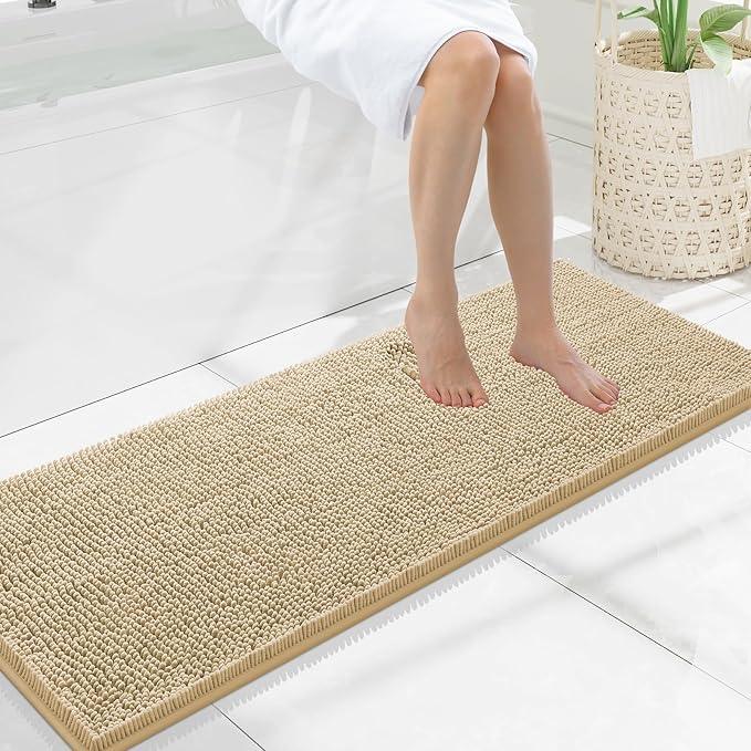 Smiry Luxury Chenille Bathroom Rugs 47x17, Extra Soft and Absorbent Shaggy Bath Mat, Machine Washable, Non-Slip Plush Carpet Runner for Tub, Shower, and Floor, Home Decor Accessories, Beige - ModernBath