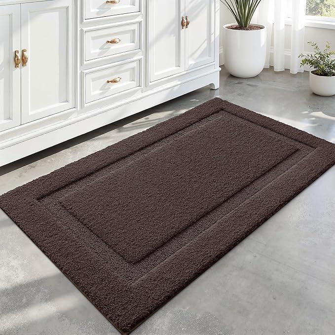 LUMI Large Ultra Soft Bathroom Rugs Non Slip with Rubber Backing, Absorbent Washable Bath Mat Quick Dry, Upgraded Premium Microfiber Plush Carpet for Bathtub and Shower Floor, Brown, 24x43 - ModernBath
