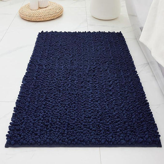 ILANGO Bathroom Rugs Navy Blue 24x17,Extra Soft Absorbent Chenille Bath Rugs,Thick Non-Slip Shaggy Bath Mat,Machine Washable Quick Dry Bath Mats for Bathroom Floor, Tub, Shower Accessories - ModernBath