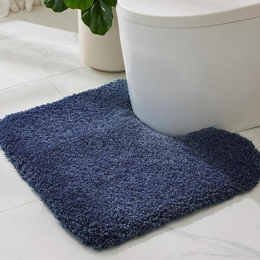 ILANGO Navy Blue Toilet Rugs U Shaped 22" × 24" Non Slip & Super Absorbent Extra Thick Soft, Washable Bath Mats for Bathroom Floor, Microfiber Plush Shaggy Contour Bath Rugs for Toilet,Dry Quick - ModernBath