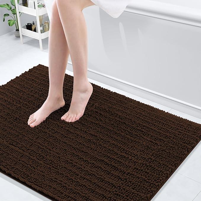 Arotive Luxury Chenille Bathroom Rug Mat, Extra Soft Thick Absorbent Shaggy Bath Rugs, Non-Slip Machine Wash Dry, Plush Bath Mats for Bathroom, Shower and Tub, 47x32, Brown - ModernBath