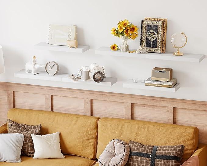 Fixwal 15.8in White Floating Shelves, Set of 6 Wood Shelves, Farmhouse Shelf Wall Decor for Bathroom, Bedroom, Living and Kitchen Room - ModernBath