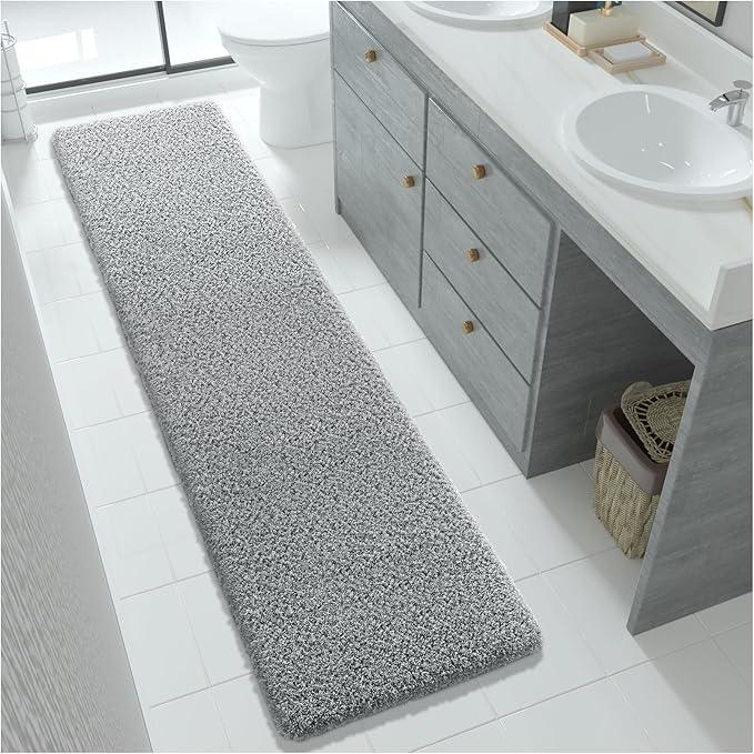 Yimobra Fluffy Plush Bath Rug, Super Shaggy Soft Comfortable Non Slip, Water Absorbent Microfiber Bath Mat, Dries Quickly, Machine Washable Thick Bathroom Rugs for Shower, 70"x 24", Pure Gray - ModernBath