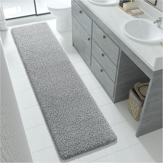 Yimobra Fluffy Plush Bath Rug, Super Shaggy Soft Comfortable Non Slip, Water Absorbent Microfiber Bath Mat, Dries Quickly, Machine Washable Thick Bathroom Rugs for Shower, 70"x 24", Pure Gray - ModernBath