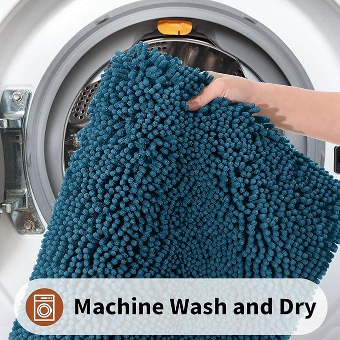 Yimobra Toilet Rugs U Shaped Washable - 24"x20" Non Slip Plush Contour Bath Rugs for Toilet - Super Soft Absorbent Quick Dry Toilet Mats for Bathroom,Peacock Blue - ModernBath