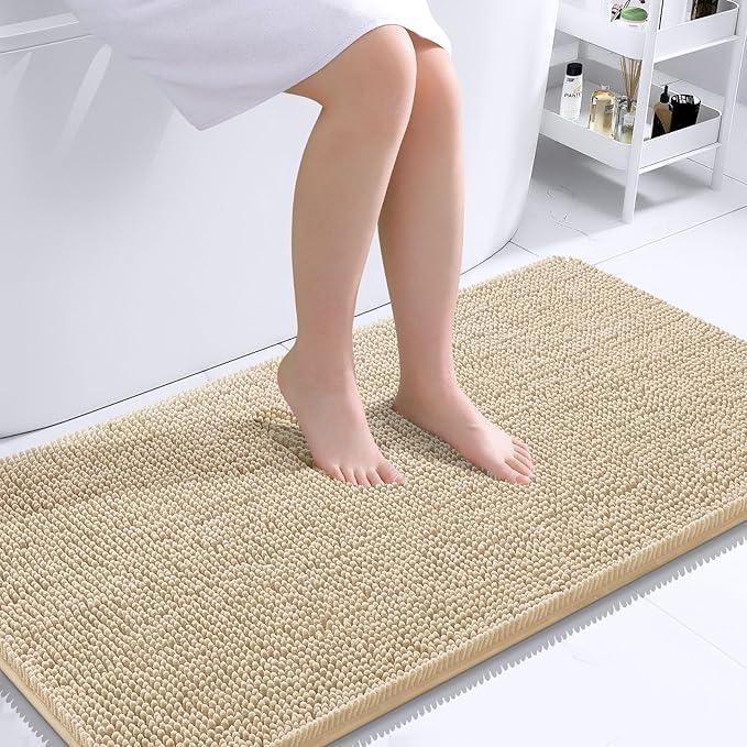 OLANLY Bathroom Rugs 44x24, Extra Soft Absorbent Chenille Bath Rugs, Rubber Backing Quick Dry, Machine Washable Bath Mats for Bathroom Floor, Tub and Shower, Home Decor Accessories, Beige - ModernBath