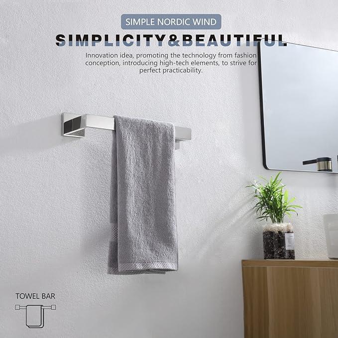 KOKOSIRI 12-Inch Single Towel Bar, Bathroom Kitchen Towel Holder, Wall Mounted SUS304 Stainless Steel Towel Rack, Polished Chrome, B4003CH-L12 - ModernBath