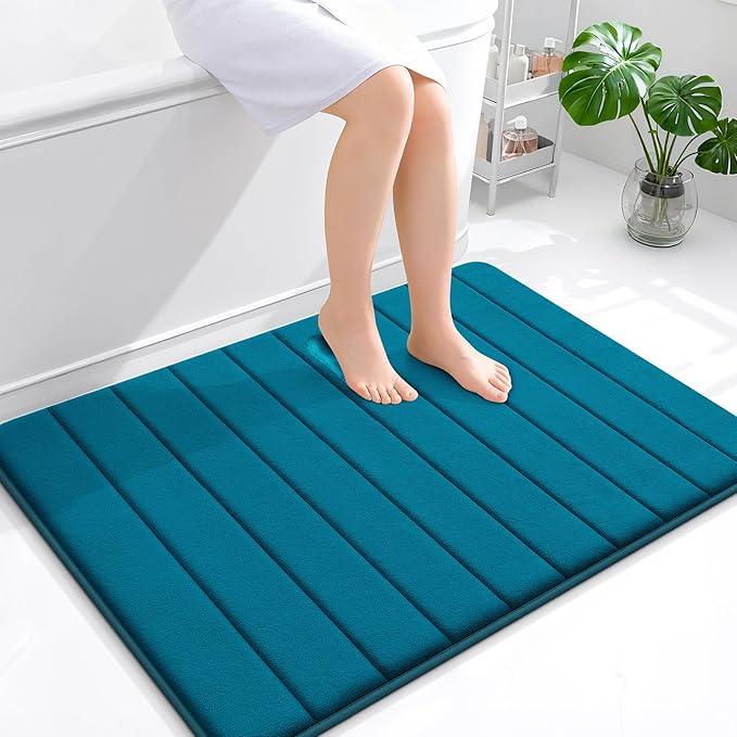 OLANLY Memory Foam Bath Mat 40x32, Super Soft Absorbent Bathroom Rugs, Quick Dry, Machine Washable Shower Floor Rugs, Bathmat Carpet, Bathroom Home Decor Accessories, Peacock Blue - ModernBath