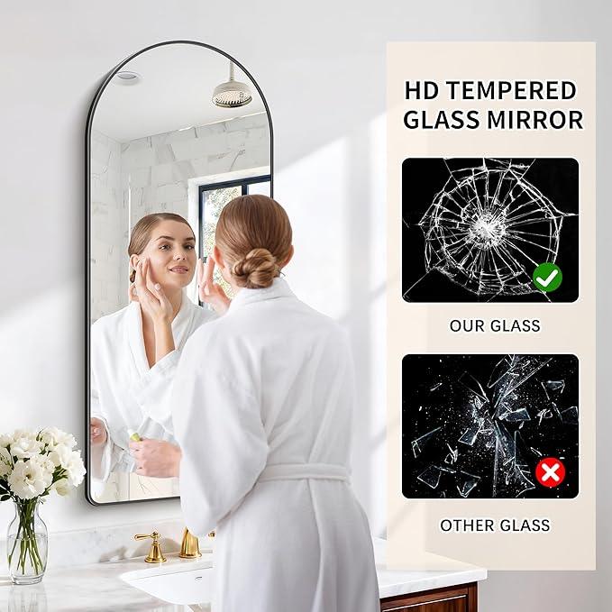 FORBATH Large Arched Wall Mirror 48x20 Inch, Black Arch Bathroom Mirror with Aluminum Frame, Arched Mirror for Dresser, Fireplace,Entryway,Home Decor,Hanging or Leaning Against Wall - ModernBath