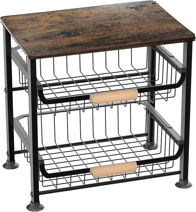 3-layer Kitchen Fruit Storage Basket Snack Rack, Countertop & Desktop Pull-out Metal Basket with Handle, Organizers - ModernBath