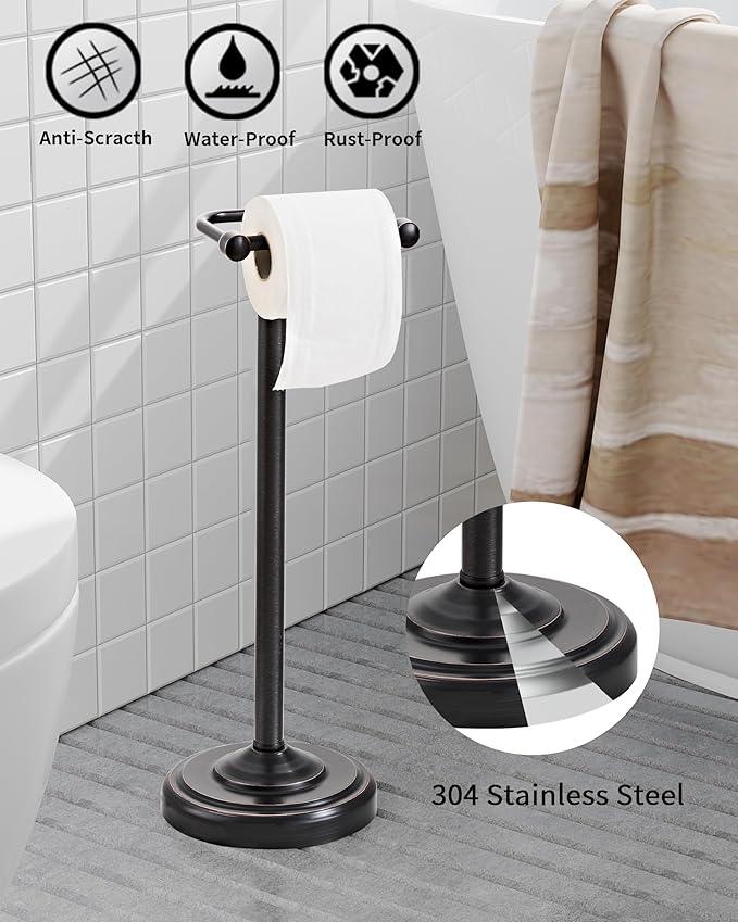 Toilet Paper Holder Stand, Oil Rubbed Bronze Toilet Paper Holder Free Standing, Post Pivoting Design & Stable Weighted Base SUS304 Stainless Steel for Bathroom（Mega Roll） - ModernBath