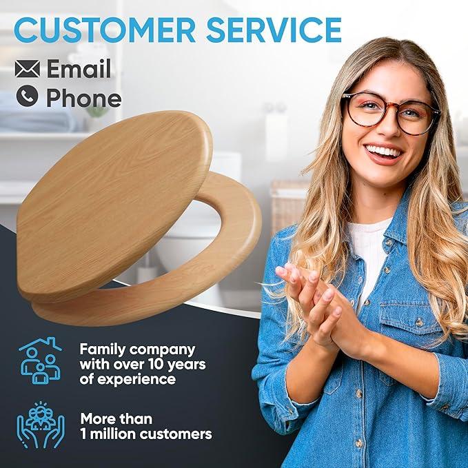 SANILO Wooden Toilet Seat with Soft Close [ELONGATED] - Decorative, Quiet & Slow Close Molded Wood Seat - With Strong Bumpers & Hinges - Adjustable Fit - Wood - ModernBath