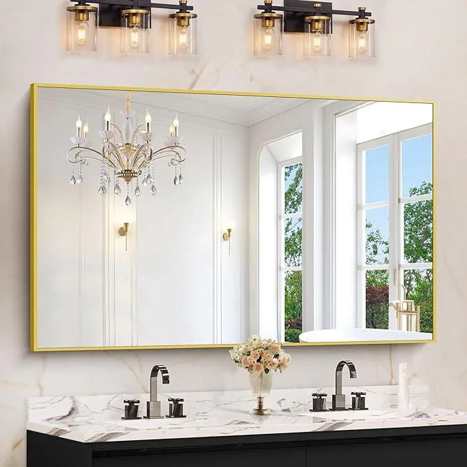 COFENY Gold Bathroom Mirror for Wall, 60x36 Inch Rectangle Mirrors with Metal Frame, Modern Vanity Wall Mirror Decor for Bathroom Living Room, Entryway Hangs Horizontal or Vertical - ModernBath
