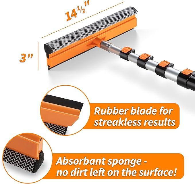 5-30 ft Window Washer Squeegee Kit with Extension Pole (36+ Foot Reach) // Long Handle Squeegee for Window Cleaning & Car Cleaning Multi-Use//Telescopic Professional Window Cleaning Squeegee for Home - ModernBath