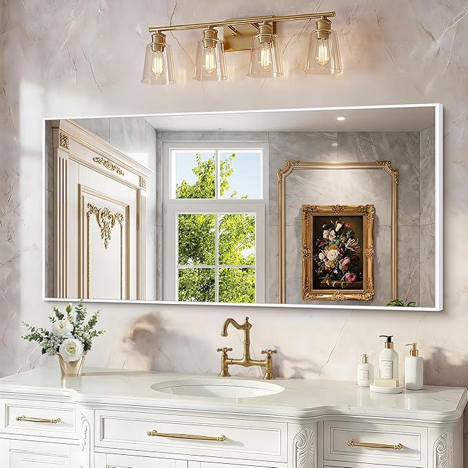 BONEWEI White Bathroom Mirror,24x48 inch Wall Mirror for Bathroom Wall Mounted,Rectangle Mirror for Bathroom Over Sink,Modern Metal Frame for Living Room,Bedroom Entryway,Horizontal/Vertical - ModernBath