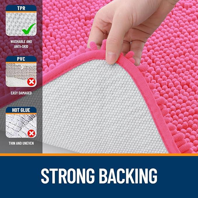 OLANLY Bathroom Rugs 44x24, Extra Soft Absorbent Chenille Bath Rugs, Rubber Backing Quick Dry, Machine Washable Bath Mats for Bathroom Floor, Tub and Shower, Home Decor Accessories, Hot Pink - ModernBath