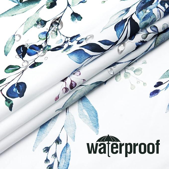 Gibelle Extra Long Shower Curtain 72 x 84, Blue Floral Shower Curtain for Bathroom, Watercolor Plant Eucalyptus Leaves Fabric Shower Curtain Set - ModernBath