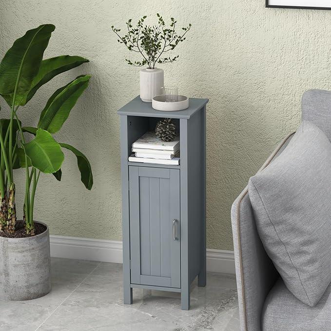 DORTALA Bathroom Floor Storage Cabinet, Bathroom Storage Organizer w/Single Door & Adjustable Shelf, Corner Floor Cabinet for Bathroom, Living Room, Kitchen, Grey - ModernBath