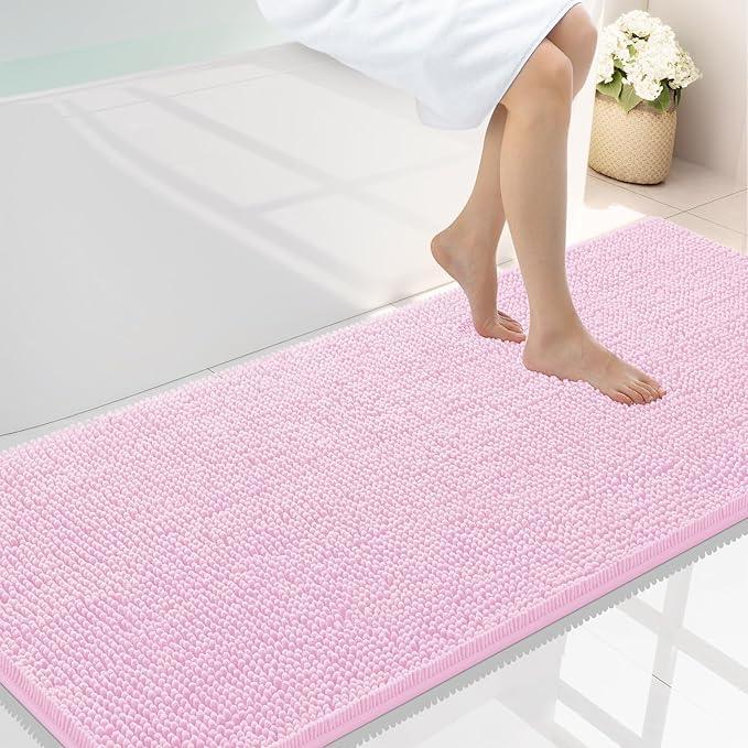 Smiry Luxury Chenille Bathroom Rugs 59x24, Extra Soft and Absorbent Shaggy Bath Mat, Machine Washable, Non-Slip Plush Carpet Runner for Tub, Shower, and Floor, Home Decor Accessories, Pink - ModernBath