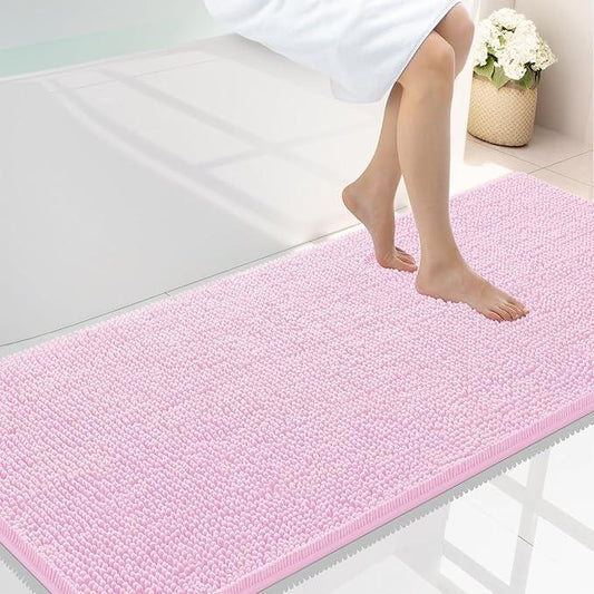 Smiry Luxury Chenille Bathroom Rugs 59x24, Extra Soft and Absorbent Shaggy Bath Mat, Machine Washable, Non-Slip Plush Carpet Runner for Tub, Shower, and Floor, Home Decor Accessories, Pink - ModernBath