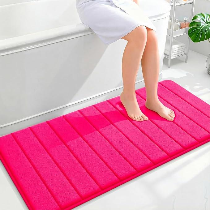 OLANLY Memory Foam Long Bathroom Rugs Runner 47x24, Super Soft Absorbent Bath Mat, Quick Dry, Machine Washable Shower Floor Rugs, Bathmat Carpet, Bathroom Home Decor Accessories, Hot Pink - ModernBath