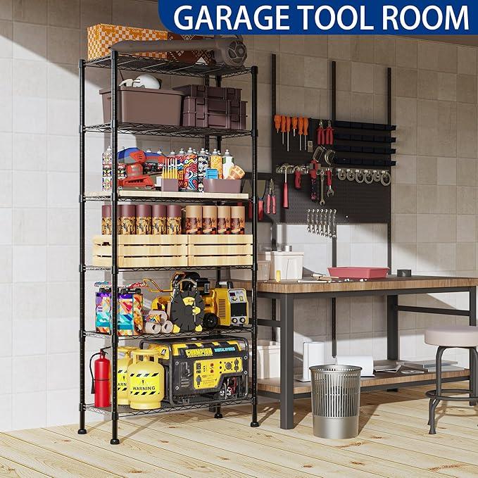 REGILLER 6-Wire Shelving Metal Storage Rack Adjustable Shelves,Standing Storage Shelf Units for Laundry Bathroom Kitchen Pantry Closet(Black,14.1" D x 30" W x 80" H) - ModernBath