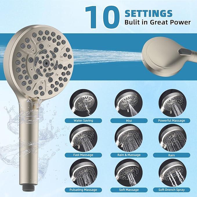 Filtered Shower Head, 10" High Pressure 10-Spray Handheld/Rainfall Shower Head Combo with 20 Stage Shower Filter, 11" Shower Extension Arm, 71" Hose, Shower Head Holder, Brushed Nickel - ModernBath