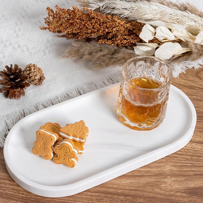 Koville 12"x6" Elegant White Marble Bathroom Tray, Natural Marble Vanity Trays for Home Decor, Stone Perfume Organizer Jewelry Dish for Dresser, Luxury Vanity Tray, Stone Storage Trays - ModernBath