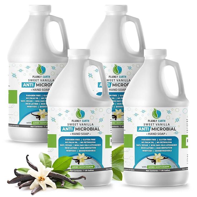 Plainly Earth Antimicrobial Liquid Hand Soap (4 x 1 US Gallon) - Antibacterial Soap Refill - Hand Soap Refill Bottle - Cruelty Free Moisturizing Soap, Sweet Vanilla - ModernBath