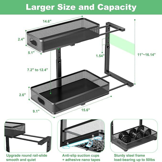 Under Sink Organizer, High Adjustable 2 Tier Under Sink Organizers and Storage, Slide Out Metal Cabinet Organizers, Pull Out Sink Storage Drawer Shelf for Kitchen Bathroom Cabinet, Black, 1 Pack - ModernBath