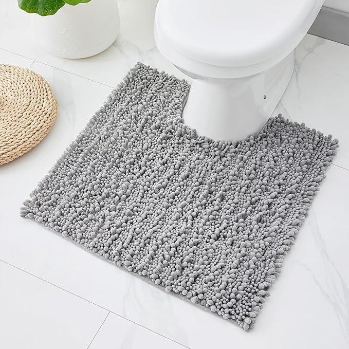 ILANGO Toilet Rugs U Shaped Light Grey 24x24 Bathroom Rugs,Extra Soft Absorbent Chenille Bath Rugs,Thick Non-Slip Shaggy Bath Mat,Machine Washable Quick Dry Bath Mats for Toilet Contour - ModernBath