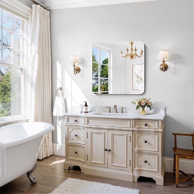 CILIBER Frameless Wall Mirror, 24" x 24" Square Bathroom Mirror Rounded Corner, HD Shatterproof Vanity Mirror with Polished Edge for Over Sink, Bedroom, Entryway, Vertical or Horizontal - ModernBath
