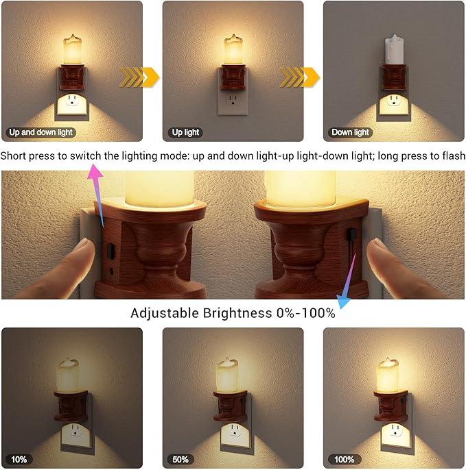 JandCase Nightlight Flameless Candle, 2 Pack Night Lights Plug into Wall, 0-100LM Dimmable Nightlight, 3000K Soft White, LED Candle Night Light with Light Sensor, for Kids Hallway Bathroom - ModernBath