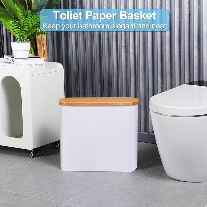 efluky Toilet Paper Storage, Toilet Paper Basket with Lid, Bathroom Organizer, Free Standing Holder Up to 9 Mega Rolls, White - ModernBath