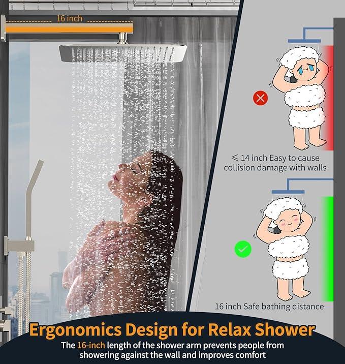 SR SUN RISE Shower Faucet - 16 Inch Rain Shower System - All Metal Shower Fixtures - Brushed Nickel - ModernBath
