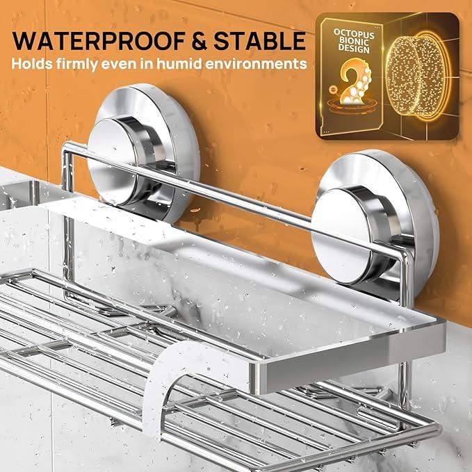 LEVERLOC 2 Pack Shower Caddy Suction Cup, Shower Shelves for Inside, Rustproof Metal Bathroom Storage NO-Drilling Bath Organizer with Large Capacity,Heavy Duty Storage Basket,Home Decor,Silver - ModernBath