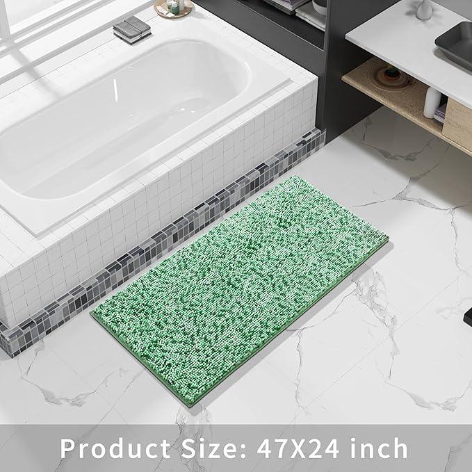 Yimobra Luxury Bathroom Rugs, 47x24, Extra Soft Chenille Mats for Bathroom Non Slip, Fluffy Long Matts for Tub, Plush Shaggy Carpet Runner, Water Absorbent, Machine Washable, Light Green & Green - ModernBath