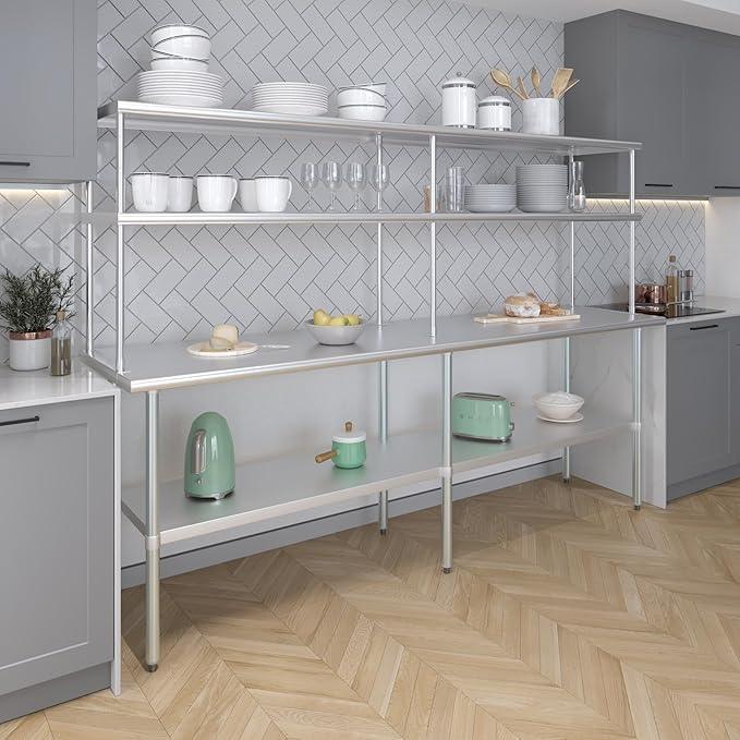 AmGood Double OverShelf Stainless Steel NSF - Many (96" Long x 18" Deep) - ModernBath