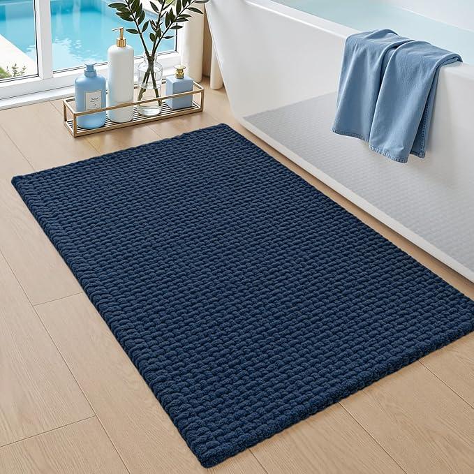DEXI Bathroom Rugs 16x24, Non Slip Washable Bath Mat, Absorbent Chenille Bathmat, Ultra Soft Thick Carpet for Tub Shower Floor, Navy - ModernBath